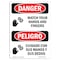 Signmission OSHA Sign, Watch Your Hands & Fingers Bilingual, 18in X 12in Decal, 12" W, 18" L, Spanish OS-DS-D-1218-VS-1602 - alternate 1